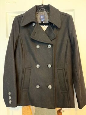 GAP Black Double-Breasted Wool Peacoat